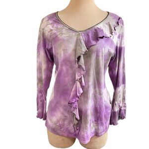 NWT BamBoocoo Lavender Ruffle Front 3/4 Sleeve Top Size XL New